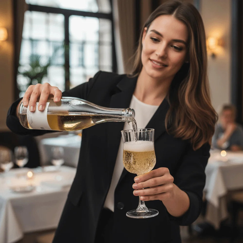 une femme avec un verre a vin en palstique