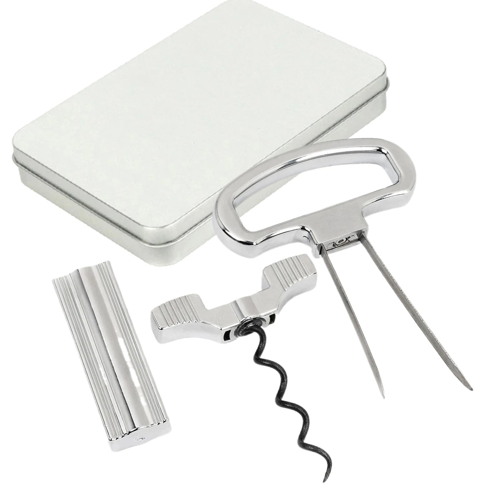 Tire-bouchon bilame 2 lames lot 3 couleurs acier sur fond blanc