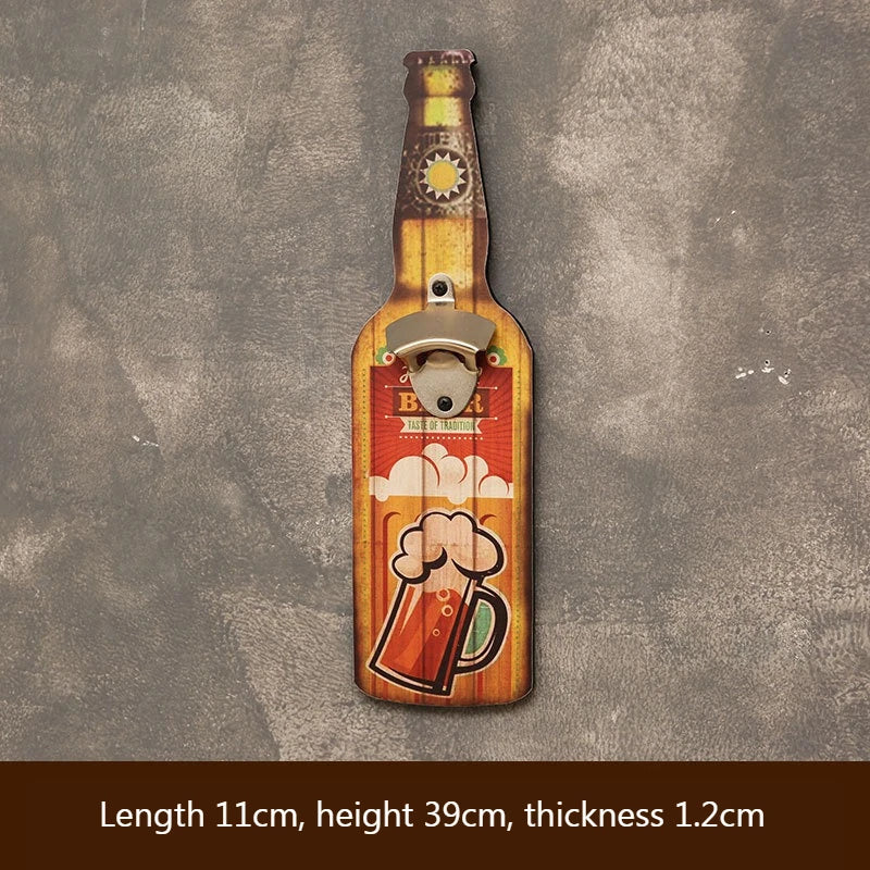 Décapsuleur mural en bois et acier