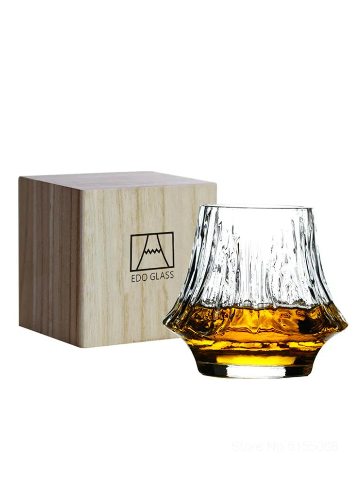 Boite en pin et Verre à whisky japonais Mont Fudji