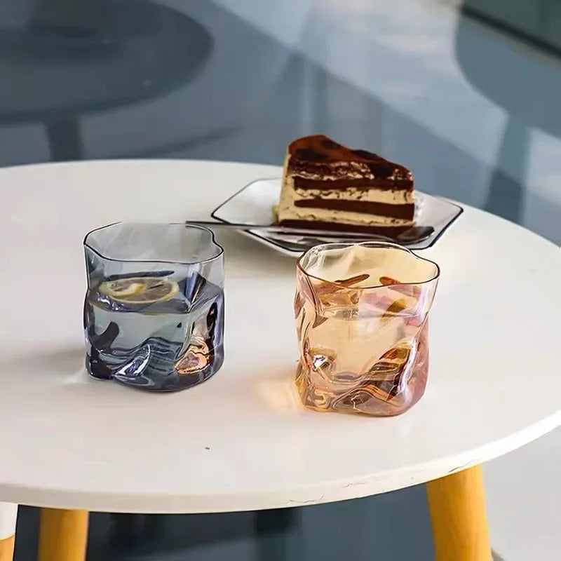Verre à whisky bleu et rose